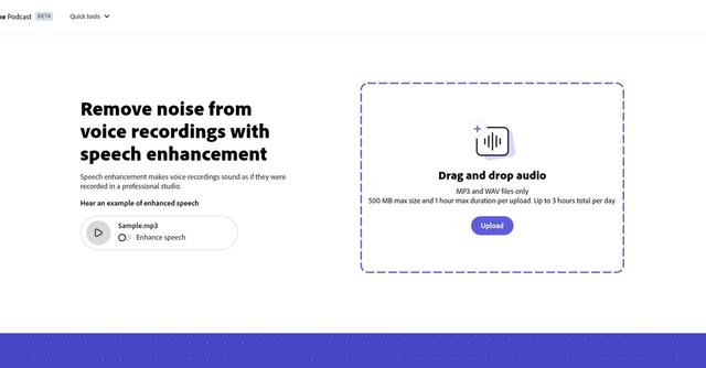 Adobe Enhance Speech - AI-powered audio filter designed to improve spoken audio recordings