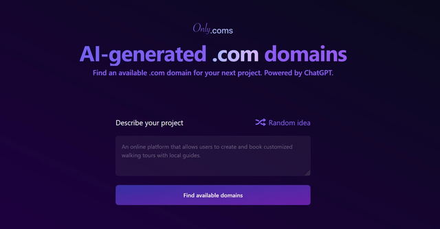 Onlycoms.com - AI-generated .com domains