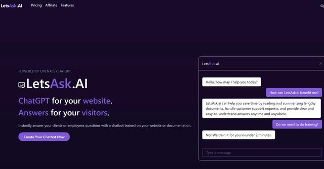 LetsAsk.AI - Dynamic AI chatbot builder for ChatGPT with seamless integration