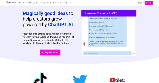 Ideacadabra - Generated content suggestions for social media creators.