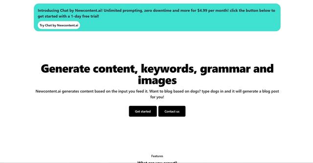 Newcontent - Newcontent is a tool that generates content, keywords, grammar, and images based on user input.