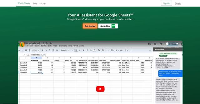 Wraith Sheets - Automated spreadsheet tasks with data insights.