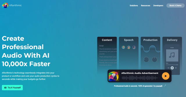 Aflorithmic - Aflorithmic is an innovative AI Audio-as-a-Service platform that empowers users to create audio at scale with unparalleled efficiency and cost-effectiveness.