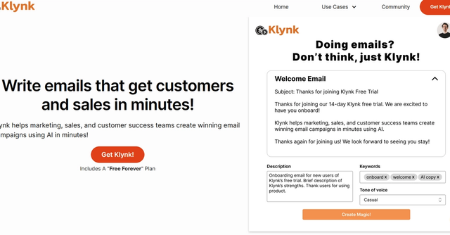 Klynk - AI-powered tool for creating customizable and data-driven email campaigns designed for GTM teams