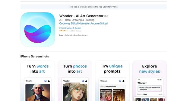 Wonder AI - Create unique, AI-generated art with a user-friendly app for iPhone.