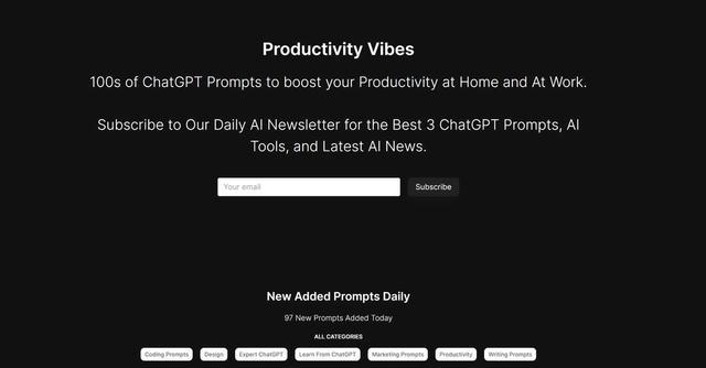 Productivity Vibes - Boost productivity with 100s of ChatGPT prompts for home and work.