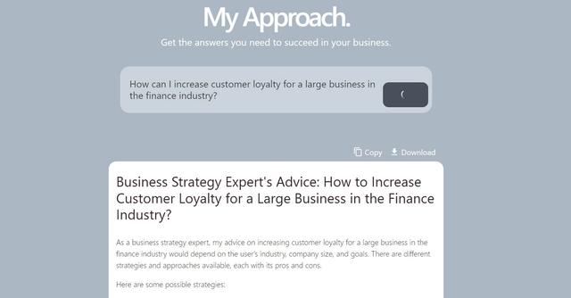 My Approach - Obtain tailored AI-guided business strategies for your unique needs.