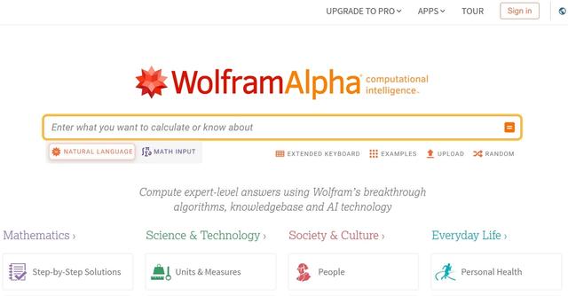 WolframAlpha - Compute expert-level answers in Math, Science, Society, Culture & Everyday Life