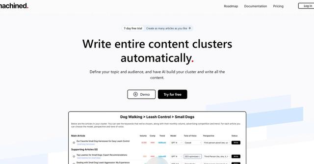 Machined.ai - Write entire content clusters automatically.