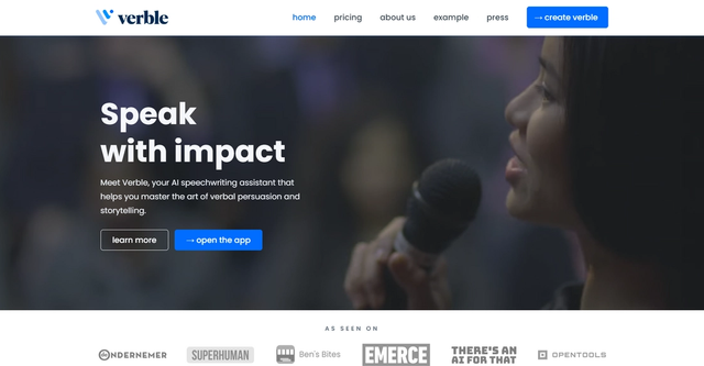 Verble - Verble is a speechwriting assistant designed to help users master the art of verbal persuasion and storytelling
