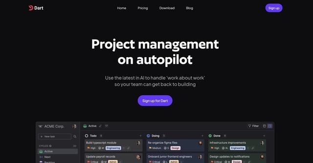 Dart - AI-powered project management tool, streamlining and automating tasks for productivity enhancement.
