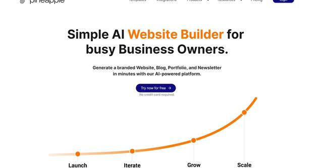 Pineapple Builder - A Simple AI Website Builder for busy business owners to create branded websites, blogs, portfolios, and newsletters effortlessly.