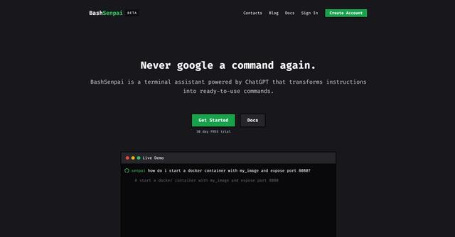 BashSenpai - BashSenpai is a terminal assistant powered by ChatGPT that transforms instructions into ready-to-use commands.