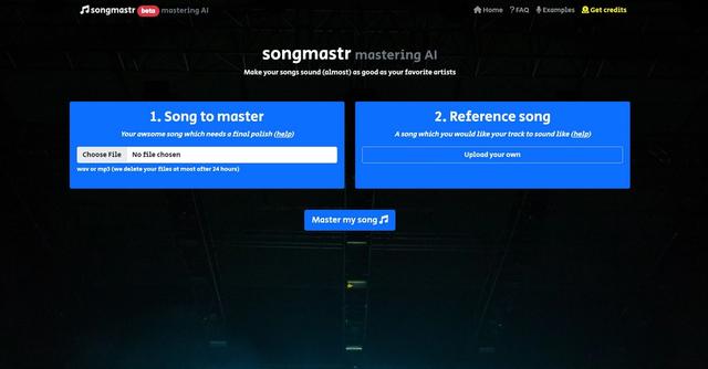 Songmastr - Songmastr is an AI-based automatic song mastering service that allows users to instantly master their songs to a commercial reference track.