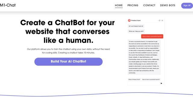 M1 Chat - ChatBot for your website that converses like a human.