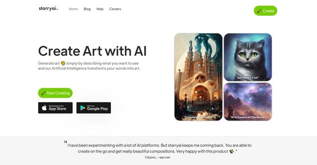 StarryAI - StarryAI is an AI art generator app available on iOS and Android that transforms words into stunning works of art.