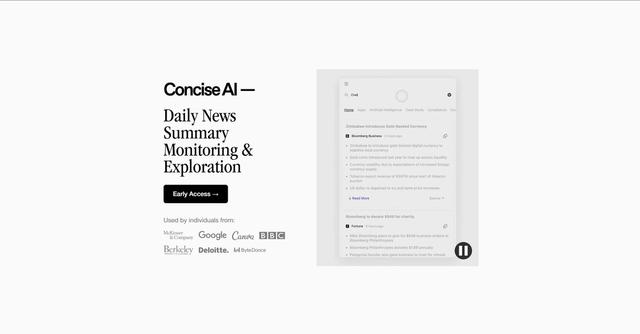 Concise AI - Summarized news for different areas.