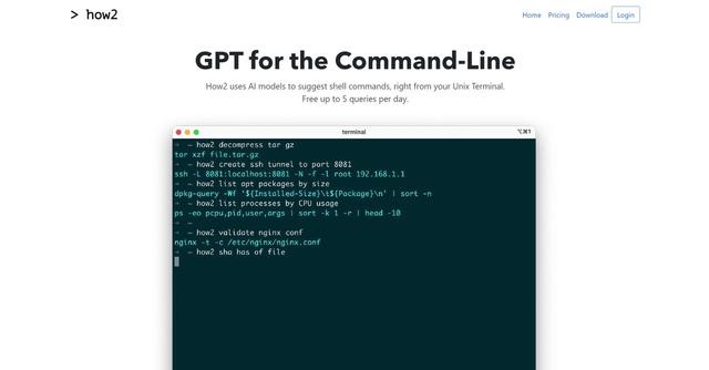 How2 - How2 is an AI tool that provides code-completion for the Unix Terminal, suggesting shell commands using AI models