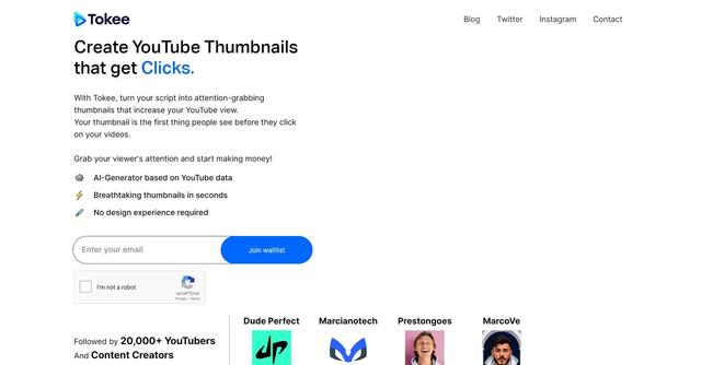 Tokee AI - Create YouTube thumbnails that get clicks