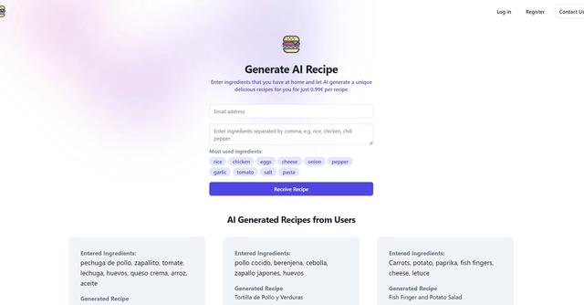 AI Recipe Generator - Generate unique recipes with AI based on ingredients at home.