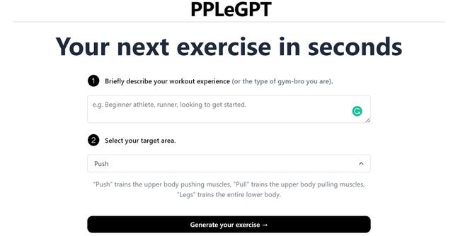 PPLEGPT - Your next exercise in seconds