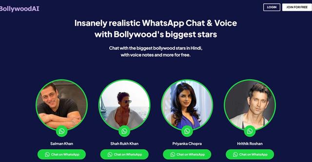 Bollywood AI - Talk to your favorite AI Bollywood actors in WhatsApp