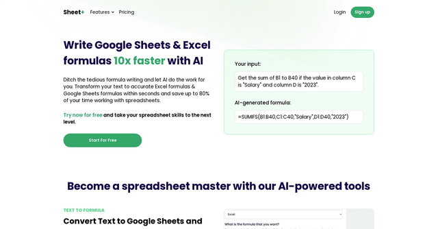 Sheet+ - Generate, convert, debug formulas from text for Sheets & Excel.