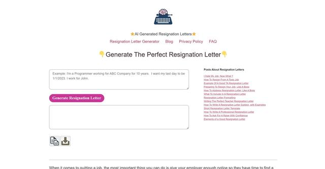 Resign.ai - Resign.ai is an AI-powered tool that simplifies the process of writing a resignation letter.