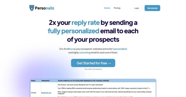 Personaliz - 2x your reply rate by sending a fully personalized email to each of your prospects