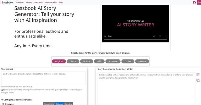 Sassbook - Sassbook AI Story Writer is a tool designed to assist authors and enthusiasts in creating authentic stories quickly and effortlessly.