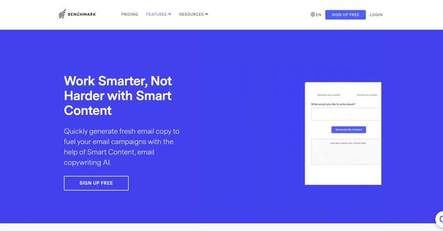 Benchmarkemail - Smart Content is an AI-powered email copywriting tool offered by Benchmark Email.