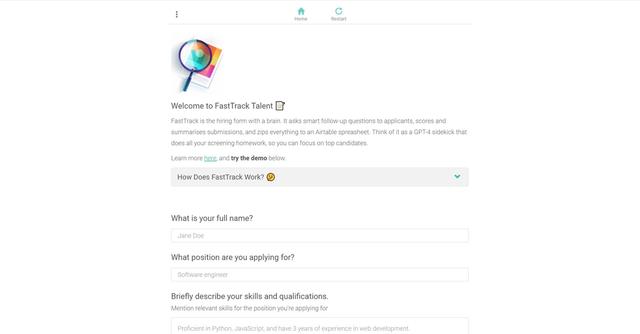 FastTrack - AI form that questions & rates candidates — Save time hiring
