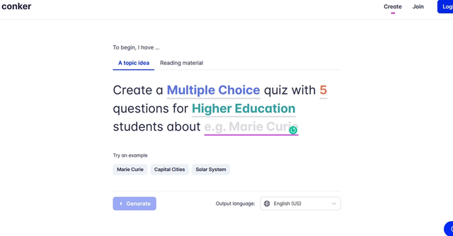 Conker.ai - Offers the fastest tool to create quizzes and formative assessments