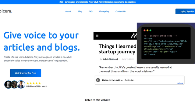 Voicera - Voicera is a tool that enables users to effortlessly give voice to their articles and blogs in a one-click process
