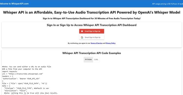 Whisper API - Whisper API is an AI-powered transcription tool that allows users to send audio files via an API and receive back accurate transcriptions using OpenAI's Whisper model.