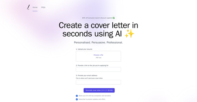 Write Me A Cover Letter - Create a cover letter quickly with AI. Upload CV, share job link, done!