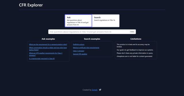 CFR Explorer - CFR Explorer is an AI-powered app designed to provide quick access to information regarding aviation regulations.