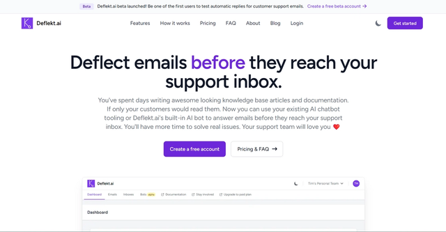 Deflekt.ai - Deflect incoming emails, preserving support team resources for critical tasks while ensuring efficient and automated email resolution.