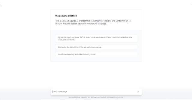 ChatHN - Interact with Hacker News using OpenAI Functions and Vercel AI SDK