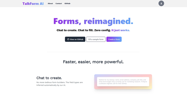 TalkForm AI - Innovative tool that simplifies form creation and filling by using chat functionality and AI capabilities.
