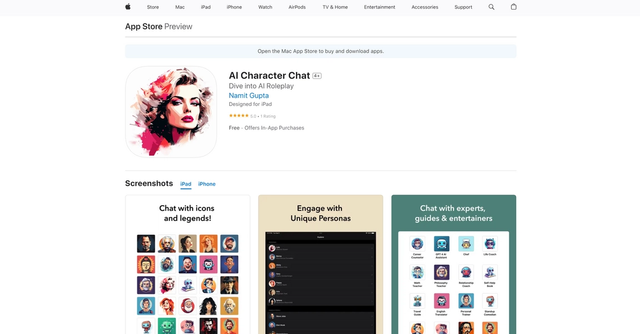 AI Character Chat - Allows users to have conversations with legendary personalities and unique personas.