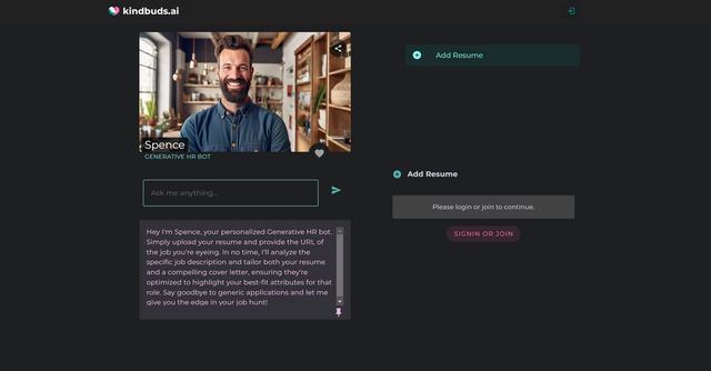 Spence - Generative HR bot designed to assist job seekers in creating personalized and compelling resumes and cover letters tailored to specific job opportunities.