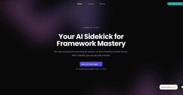 CodeWiz - AI-powered coding assistant, offering instant answers, context-aware solutions, and more to streamline your coding journey.