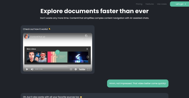 ContentChat - Simplifies the process of extracting key insights from various content sources using AI-assisted chats.
