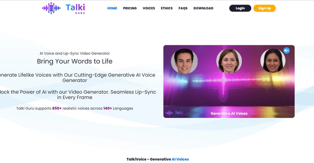 Talki Guru - Revolutionizes video creation by generating lifelike speech and synchronizing it with video frames