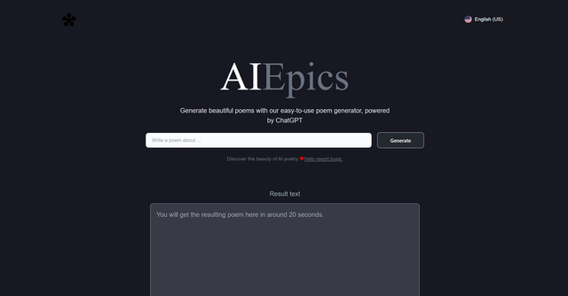 AIEpics - Generates unique and copyright-free poems based on user-entered prompts.