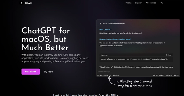 Beam - Allows users to access ChatGPT instantly from any application, website, or document.