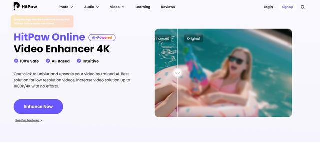 HitPaw Online Video Enhancer - Best solution for low resolution videos, increase video solution up to 1080P/4K with no efforts.