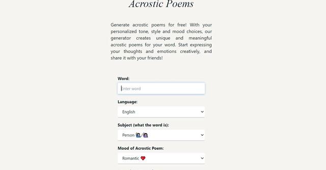 Poemacrostic - Personalized acrostic poem generator.