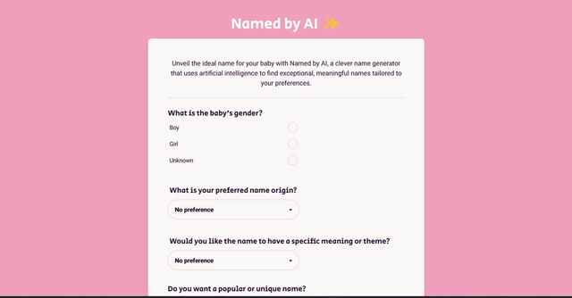 Named by AI - Baby name generator